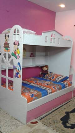 Triple bunk beds with drawers bookshelf (2 single mattresses)