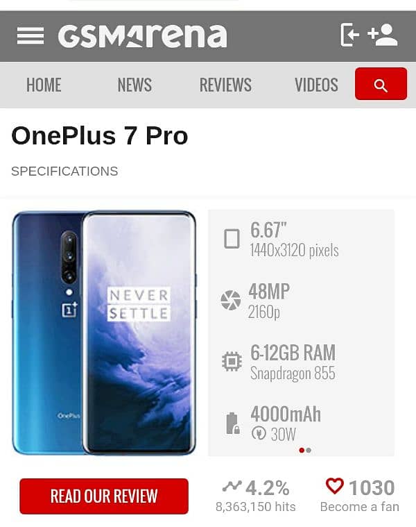 ONE PLUS 7PRO 256 GB 6