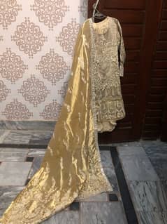 bridal nikkah golden fancy dress maxi sharara garara