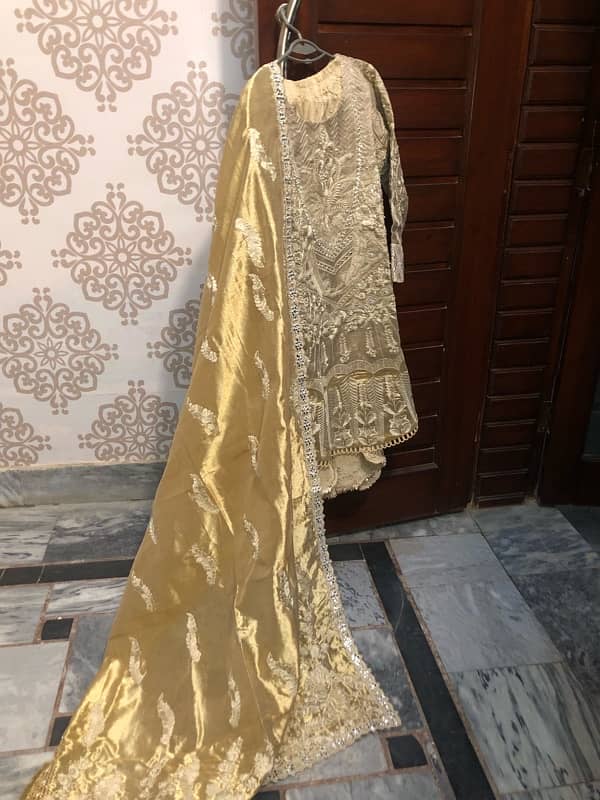 bridal nikkah golden fancy dress maxi sharara garara 1