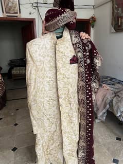 Shirwani set With velvet qulla and Shawl