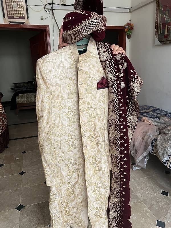 Shirwani set With velvet qulla and Shawl 0