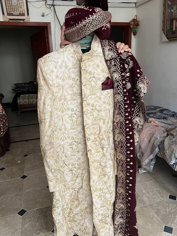 Shirwani set With velvet qulla and Shawl 1