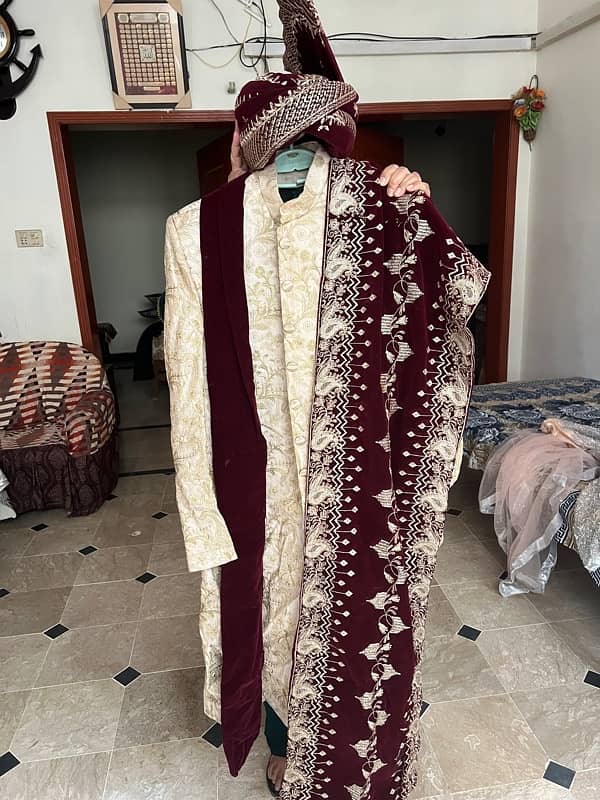 Shirwani set With velvet qulla and Shawl 2