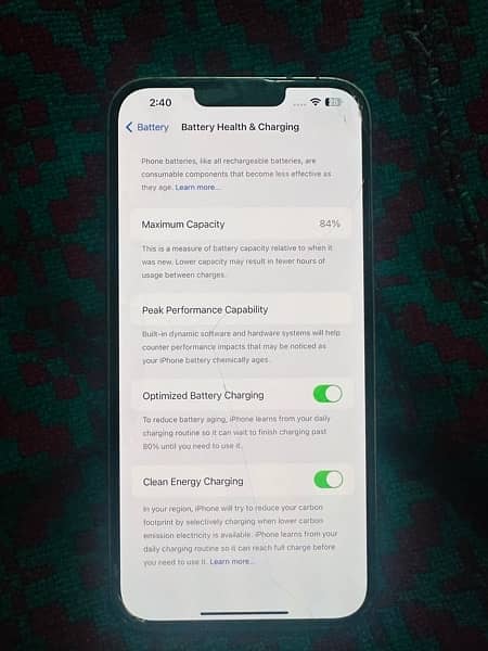 iphon 13 pro max 128gb JV battery health is 84 2