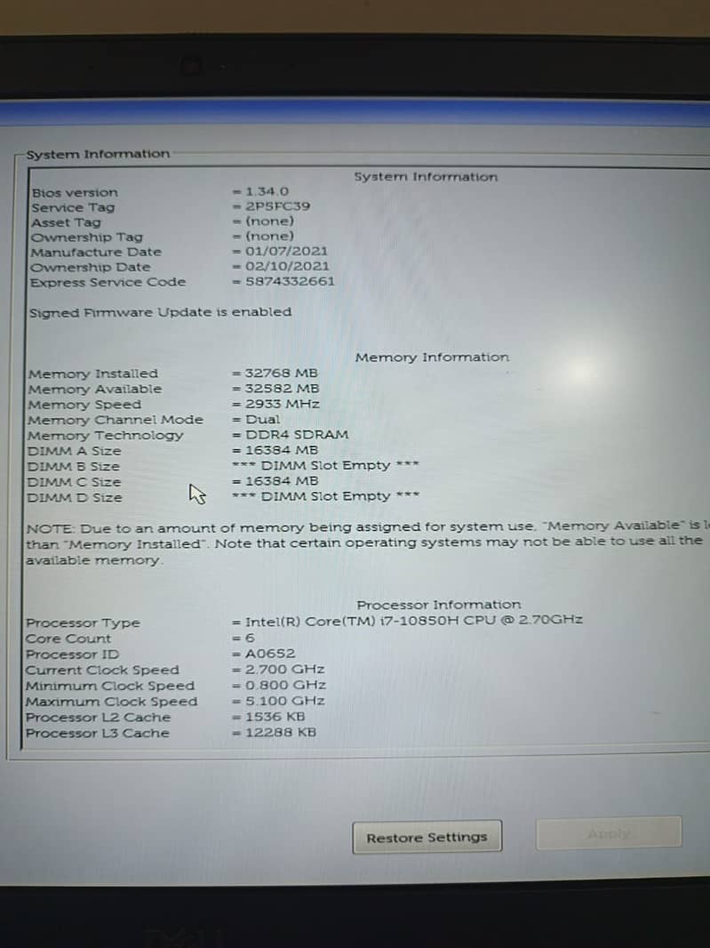 Dell Precision 7550 Workstation, Core i7 10850H, 32/512 GB 12