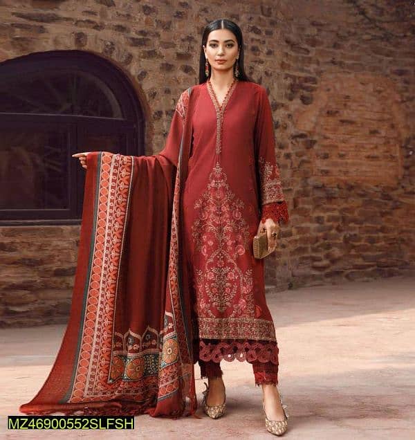 3pcs women unstitched lawn embroidere suit 0