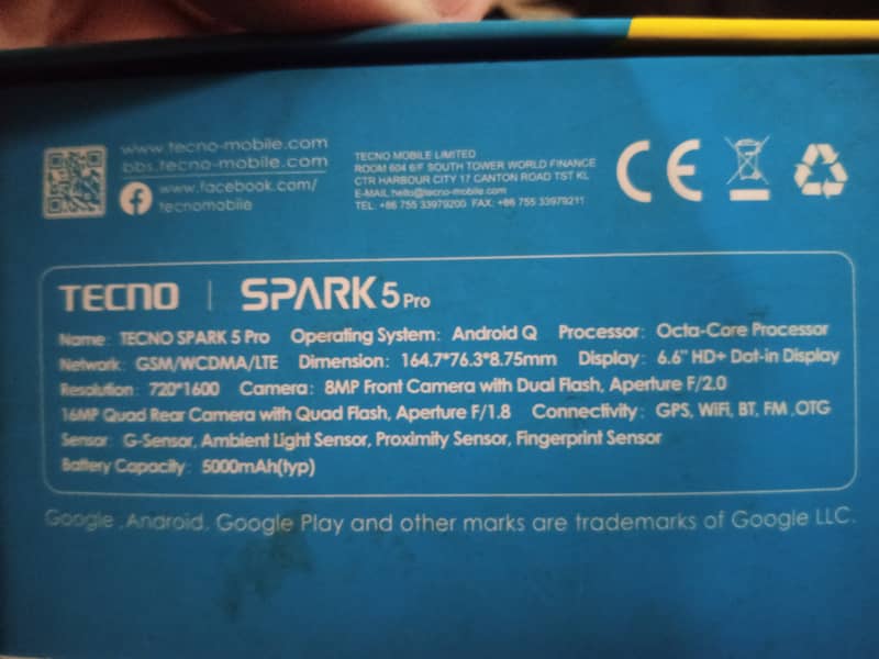 Techno spark 5 pro  4gb 64gb 9