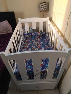 Wooden Baby Cot with Mattress - Detachable Side Door