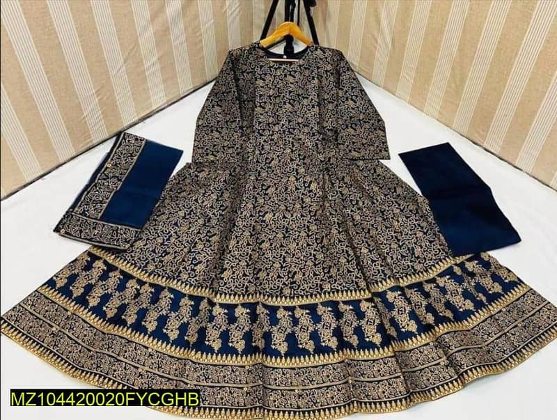 3 PCs women stitched katan silk steam print suit 1