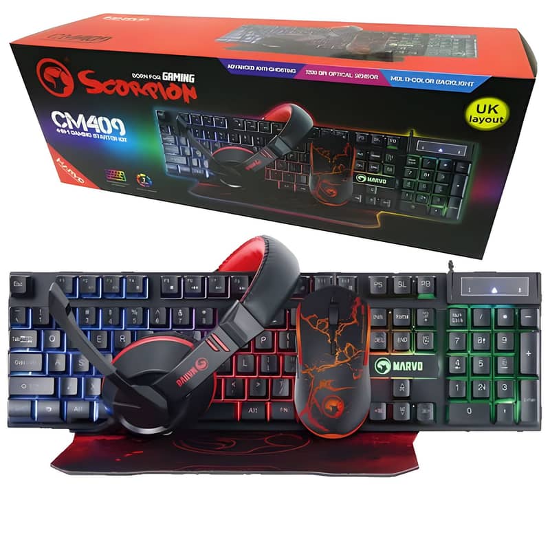 "Marvo 409 4-in-1: RGB Keyboard, Mouse, Headset & Pad!" 1