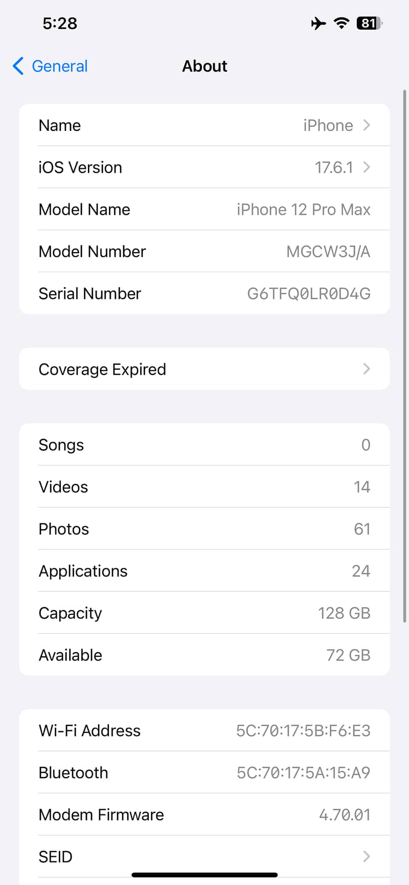 I phone 12 pro max non PTA 128gb single sim 6