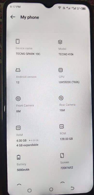 Tecno spark 10C ram 4+4 GB128 2