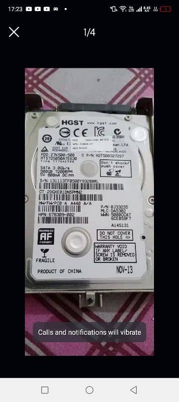 500 GB HP SATA hard drive 3.0 mbs 0