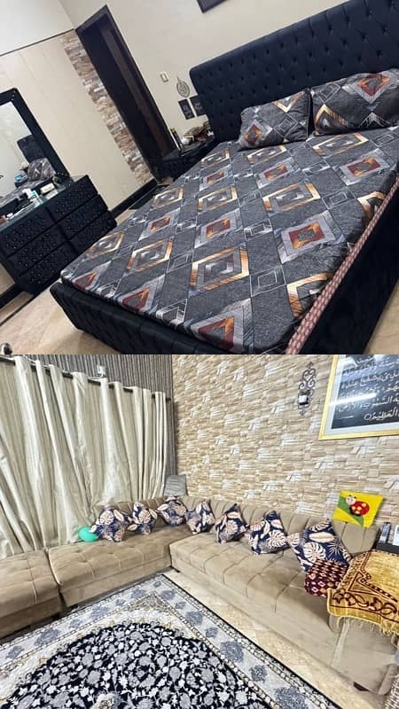 Bed set in 75k with mattress and L shape sofa set in 70k 0