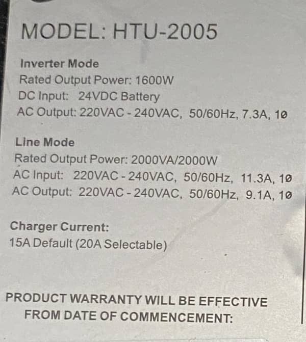 Homage UPS Model HTU 2005 6