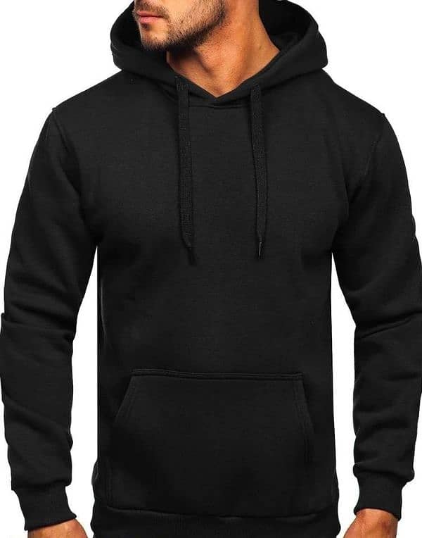 men's plain black fleece hoodie 1