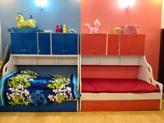 Kids Bedroom Set with 2 Bunker Beds, Cupboard and 2 Study Tables