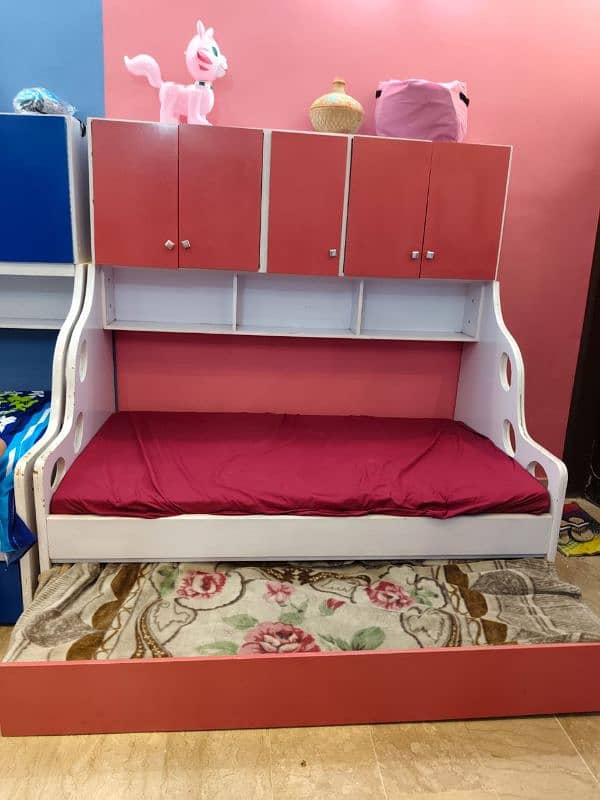 Kids Bedroom Set with 2 Bunker Beds, Cupboard and 2 Study Tables 1