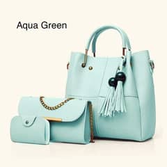 woman leather plain hand bag set