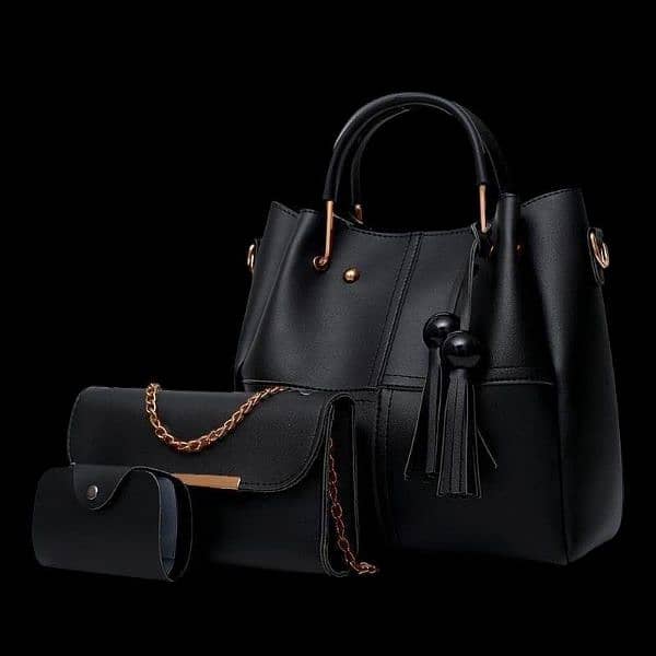 woman leather plain hand bag set 1