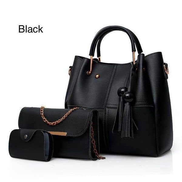 woman leather plain hand bag set 3