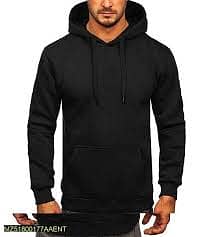 1 pc men's stitched Fleece plain hoodie,black 2