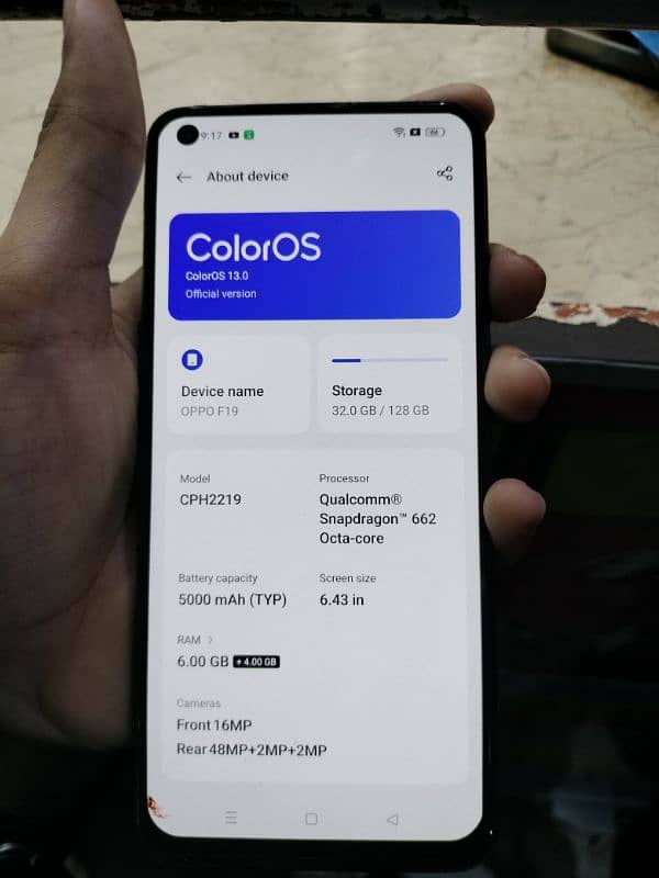 oppo f19 6 gb ram 128 gb memory hai 7