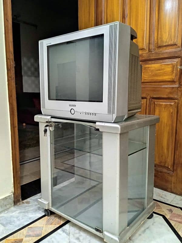 TV with Remote and TV Trolley | Samsung TV | Television | CRT TV 2