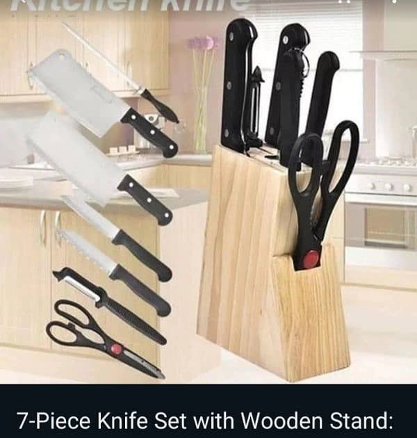 7 piece knife set with wooden stand 0