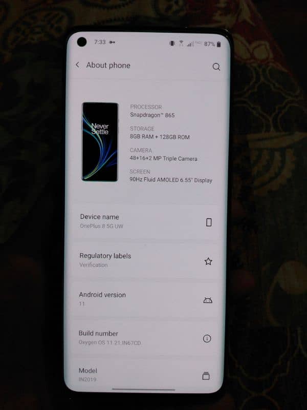 OnePlus 8 single sim approved 03412753965 2