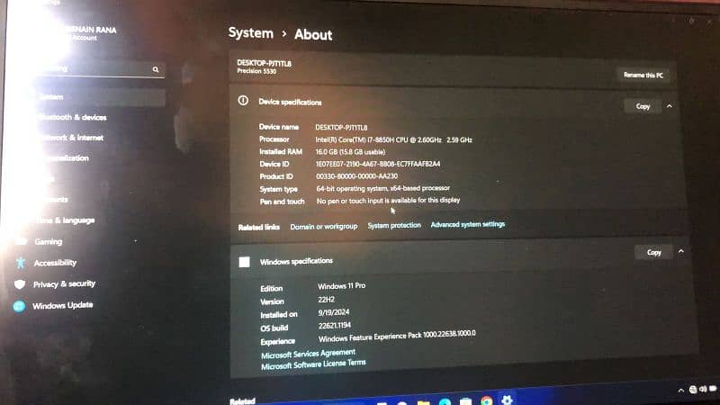 dell precision 5530 i7-8th 16GB RAM 512 SSD 2