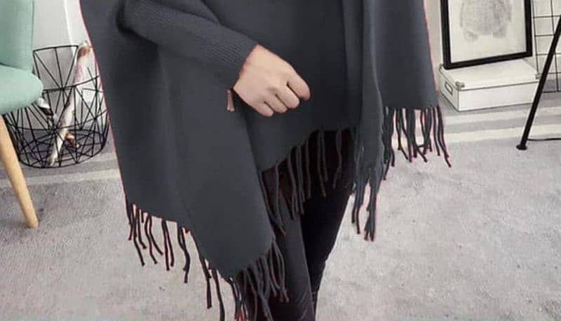 Women's Fleece Plain Poncho Cape Shawl 2