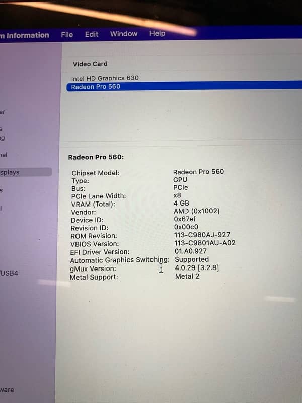 Macbook Pro 2017 15 inch 1 tb ssd 4 gb amd radeon gpu i7 processor 9