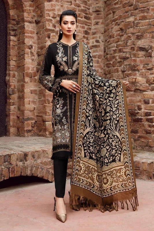 3 Pcs Women Dhanak Unstitched Suit Black 0