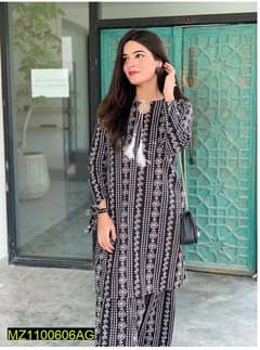 2 pcs women's stitched lawn chunri printed suit