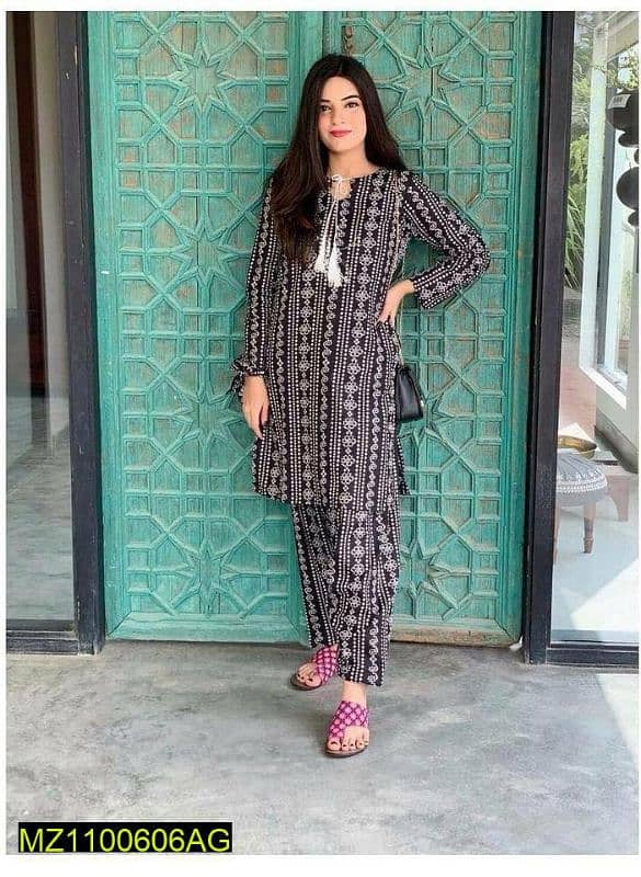 2 pcs women's stitched lawn chunri printed suit 1