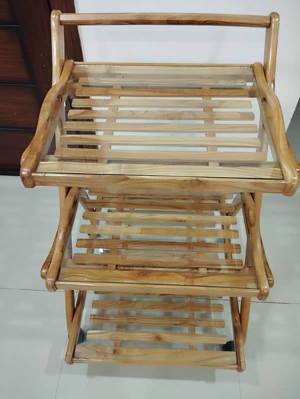 Wooden Tea Serving Trolly With Wheels 0