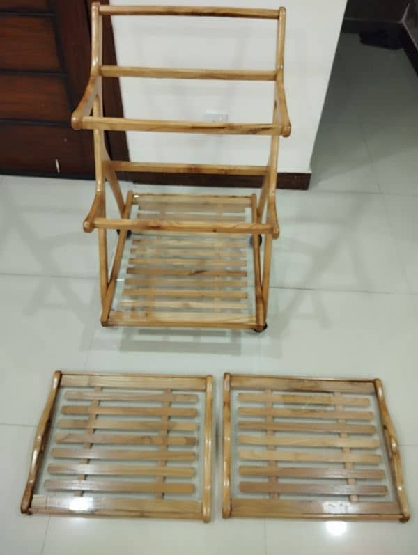 Wooden Tea Serving Trolly With Wheels 4