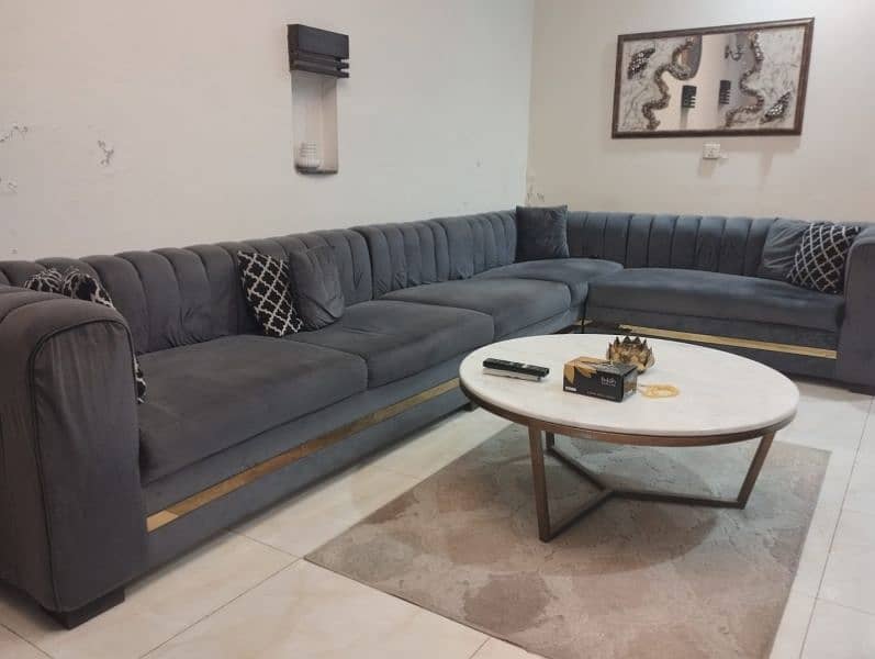 Gray L shaped sofa with cushions (8 seater) 0