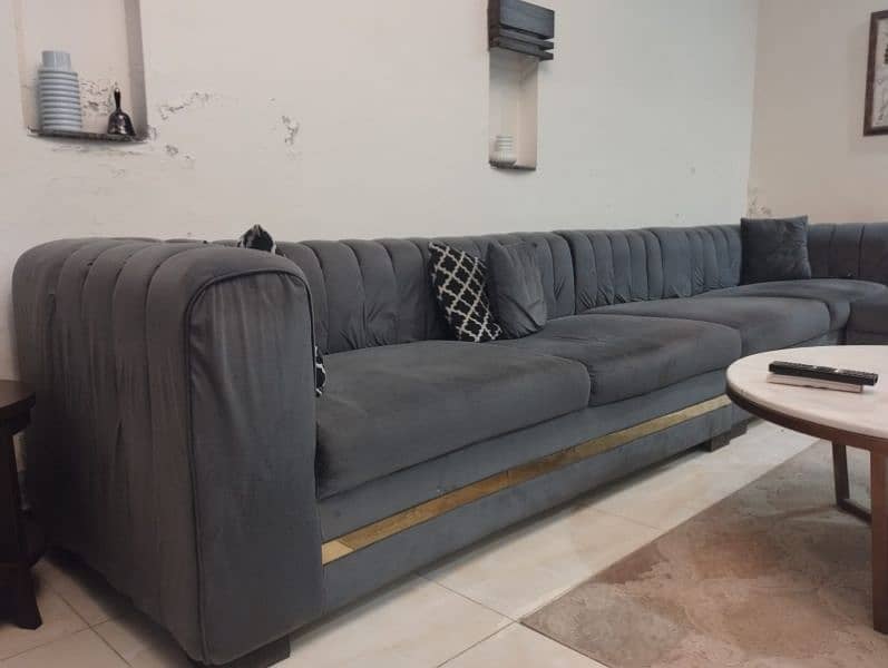 Gray L shaped sofa with cushions (8 seater) 2