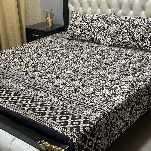 3 Pcs crystal cotton printed double bed sheet 1