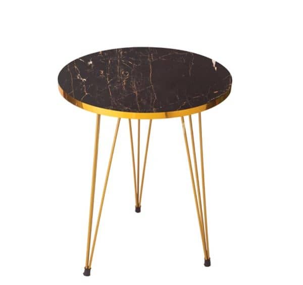 (1 Piece) Black Marble Look With Gold Metal Legs Round Home Essential 0