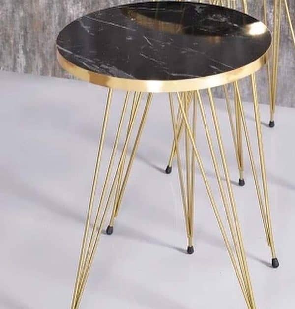 (1 Piece) Black Marble Look With Gold Metal Legs Round Home Essential 1