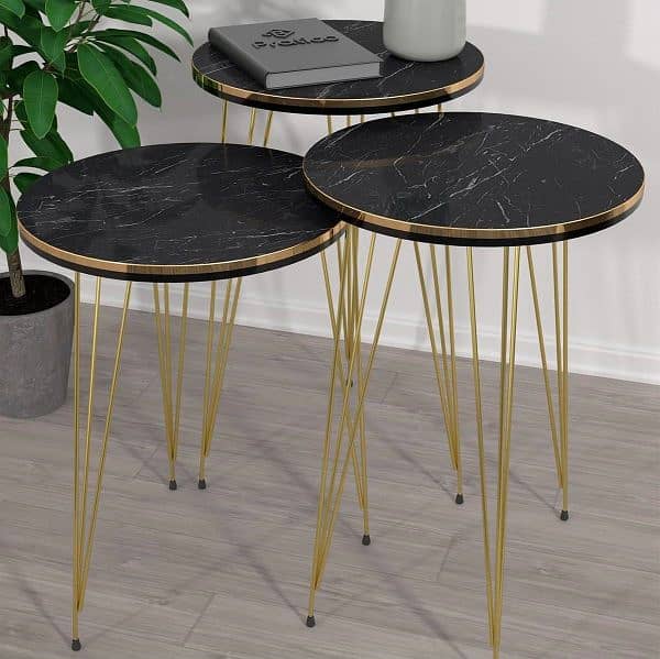 (1 Piece) Black Marble Look With Gold Metal Legs Round Home Essential 2