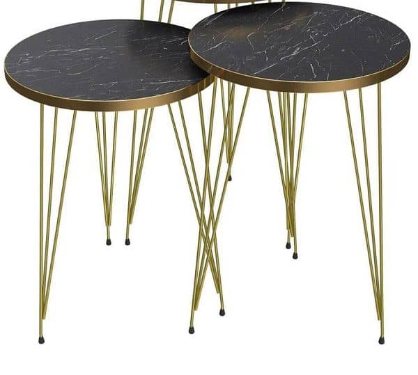 (1 Piece) Black Marble Look With Gold Metal Legs Round Home Essential 4