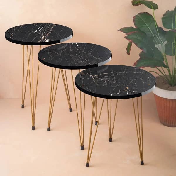 (1 Piece) Black Marble Look With Gold Metal Legs Round Home Essential 5