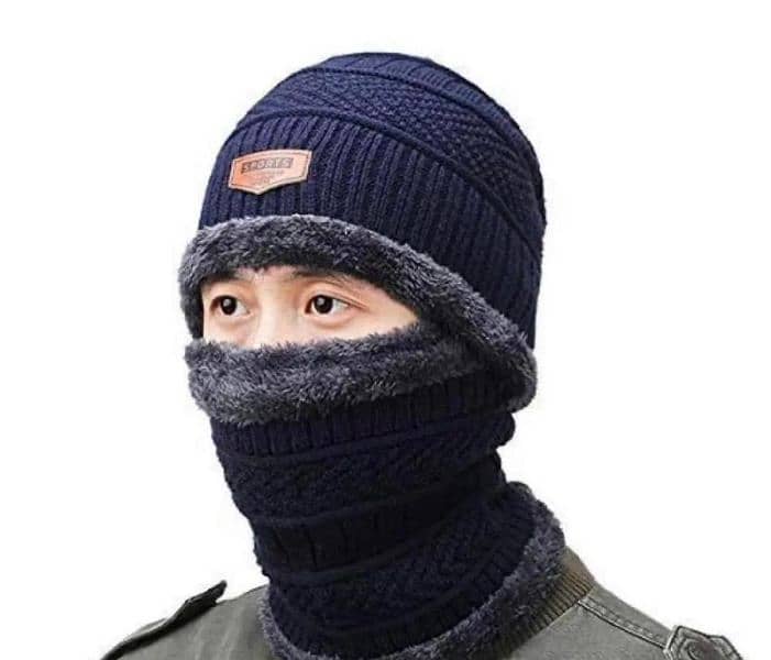 2 pcs Wool Textured Beanie And Neck Warmer 1