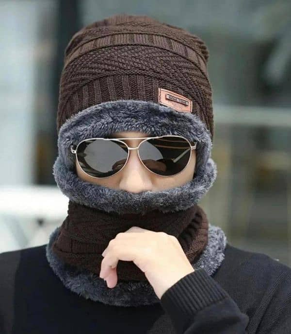 2 pcs Wool Textured Beanie And Neck Warmer 2