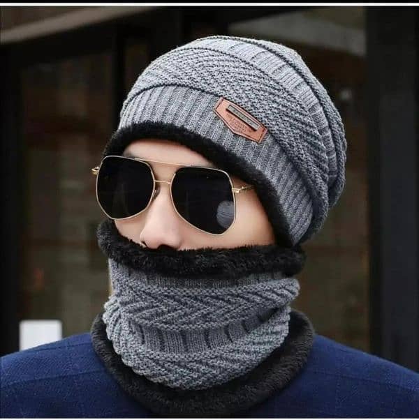 2 pcs Wool Textured Beanie And Neck Warmer 4